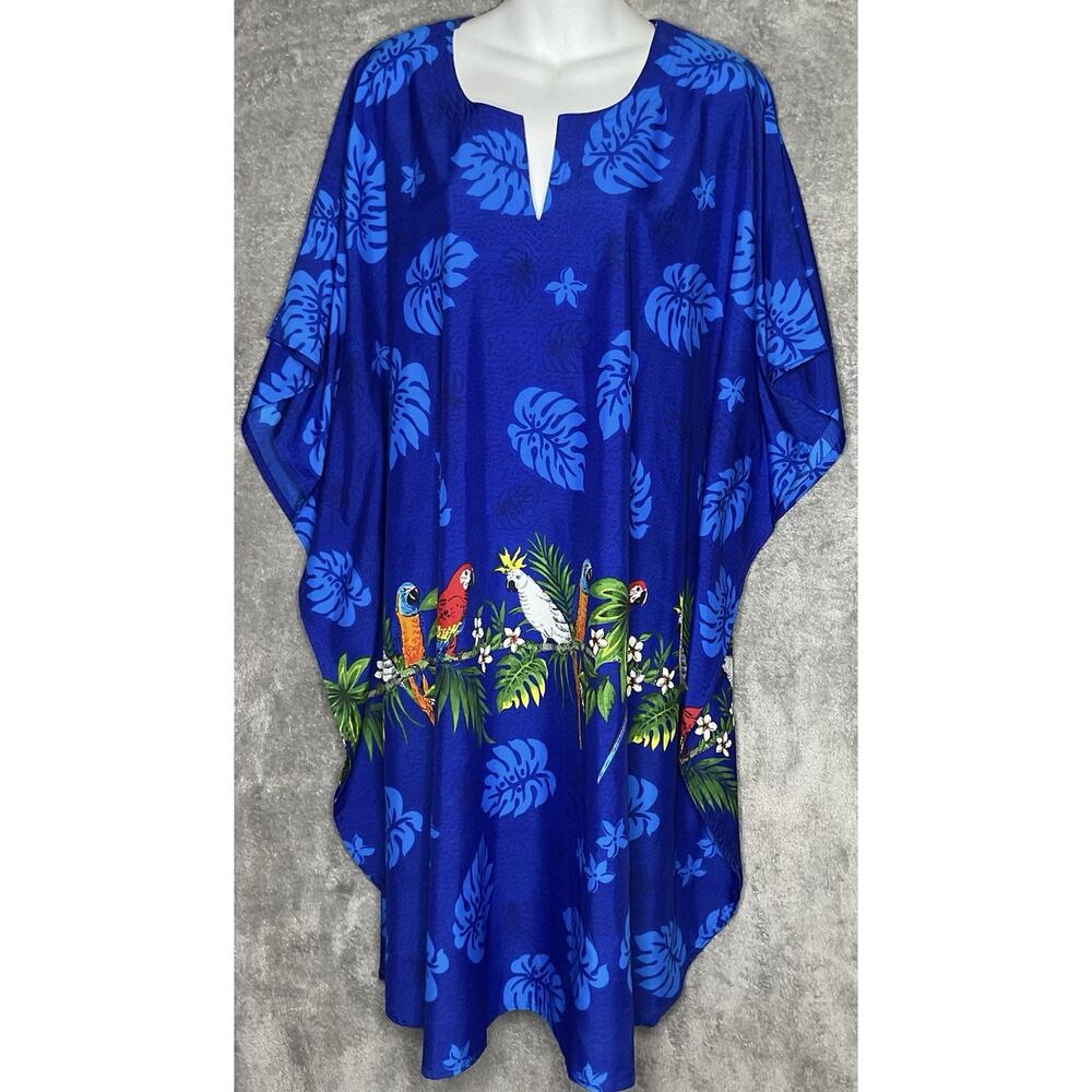 Rima Beachworld Womens Blue Tropical Parrot Kaftan Cover Up One Size Fits Most